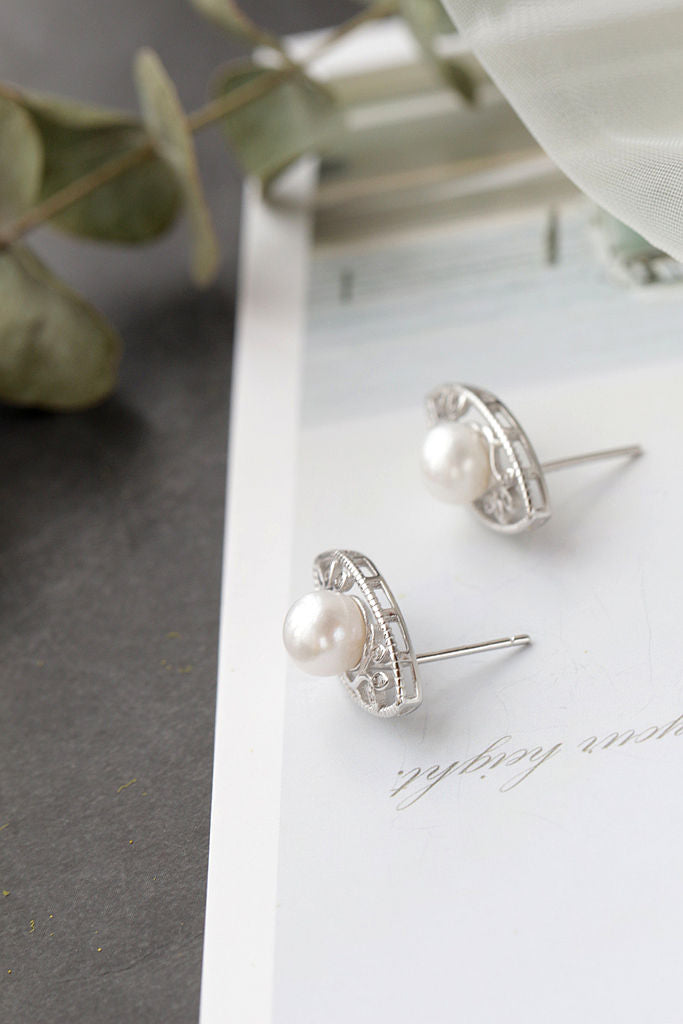 Fashion Flower Twig 925 Sterling Silver Earring Inlaid Natural Freshwater Pearl Elegant Temperament Small Earring Jewelry Gift