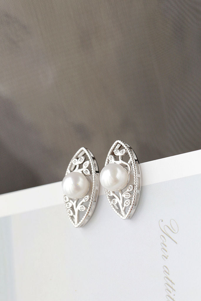 Fashion Flower Twig 925 Sterling Silver Earring Inlaid Natural Freshwater Pearl Elegant Temperament Small Earring Jewelry Gift