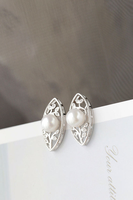 Fashion Flower Twig 925 Sterling Silver Earring Inlaid Natural Freshwater Pearl Elegant Temperament Small Earring Jewelry Gift