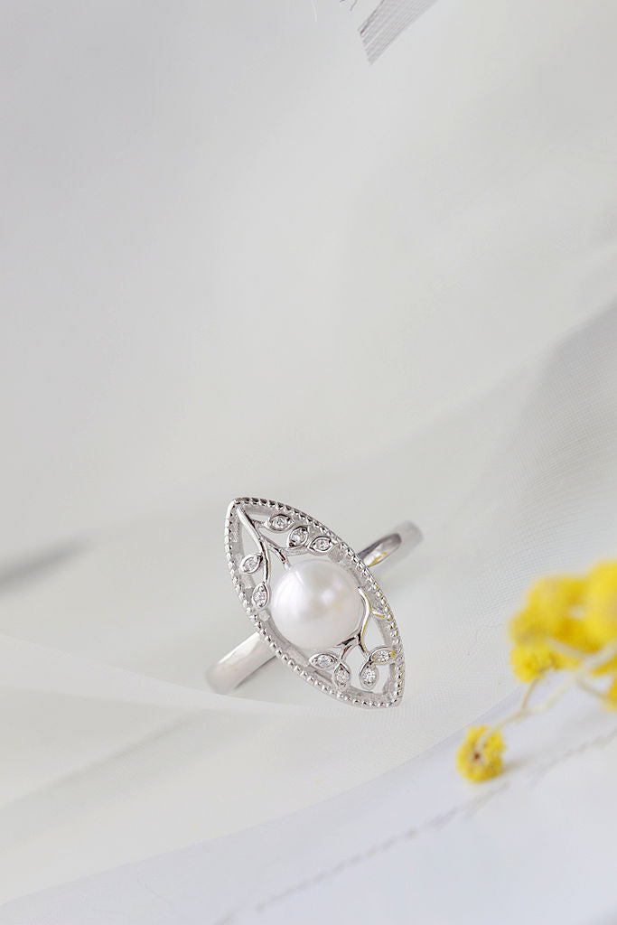 Fashion Flower Twig 925 Sterling Silver Ring Inlaid Natural Freshwater Pearl Elegant Temperament Women Ring Jewelry Gift