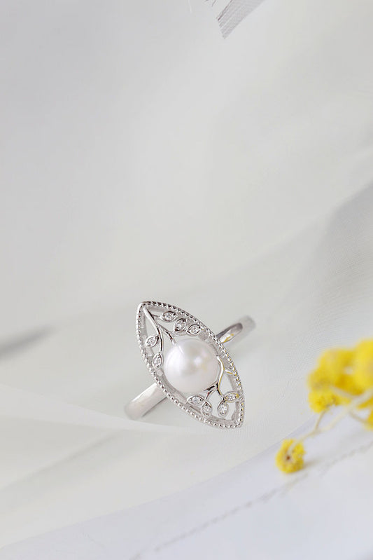 Fashion Flower Twig 925 Sterling Silver Ring Inlaid Natural Freshwater Pearl Elegant Temperament Women Ring Jewelry Gift