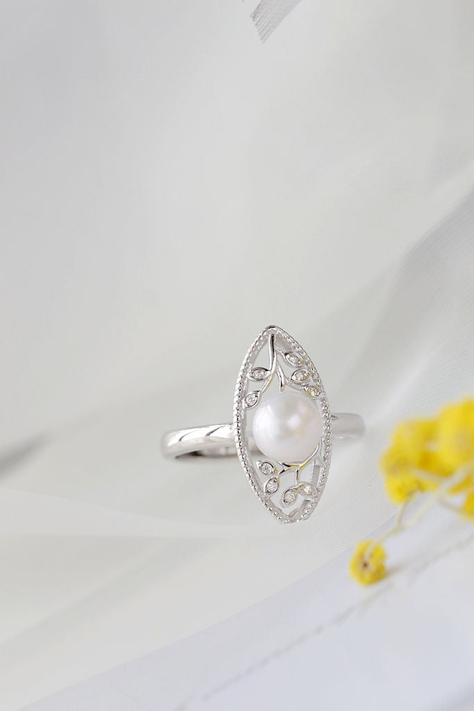Fashion Flower Twig 925 Sterling Silver Ring Inlaid Natural Freshwater Pearl Elegant Temperament Women Ring Jewelry Gift