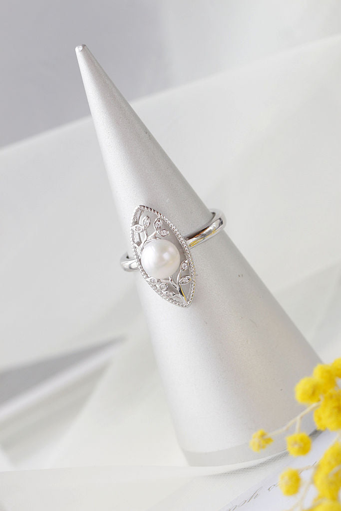 Fashion Flower Twig 925 Sterling Silver Ring Inlaid Natural Freshwater Pearl Elegant Temperament Women Ring Jewelry Gift
