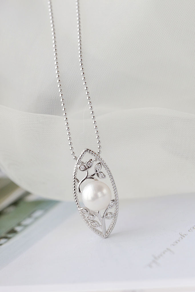Authentic 925 Sterling Silver Pendant Fashion Flower Twig Inlaid Natural Pearl Elegant Temperament Women Small Pendant Jewelry