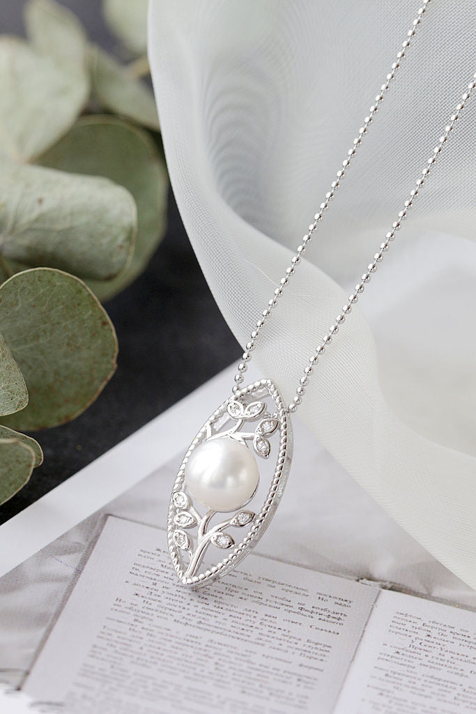 Authentic 925 Sterling Silver Pendant Fashion Flower Twig Inlaid Natural Pearl Elegant Temperament Women Small Pendant Jewelry