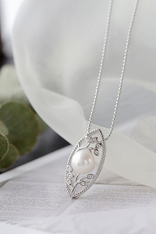 Authentic 925 Sterling Silver Pendant Fashion Flower Twig Inlaid Natural Pearl Elegant Temperament Women Small Pendant Jewelry