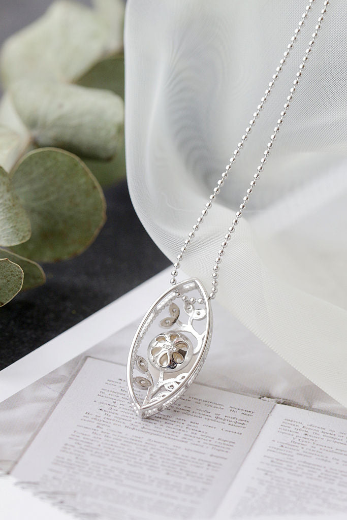Authentic 925 Sterling Silver Pendant Fashion Flower Twig Inlaid Natural Pearl Elegant Temperament Women Small Pendant Jewelry