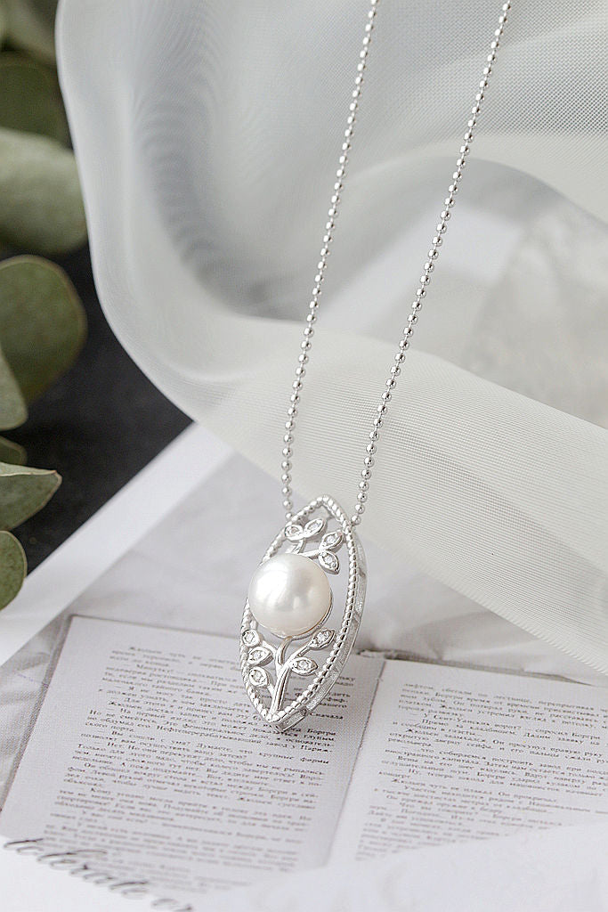 Authentic 925 Sterling Silver Pendant Fashion Flower Twig Inlaid Natural Pearl Elegant Temperament Women Small Pendant Jewelry