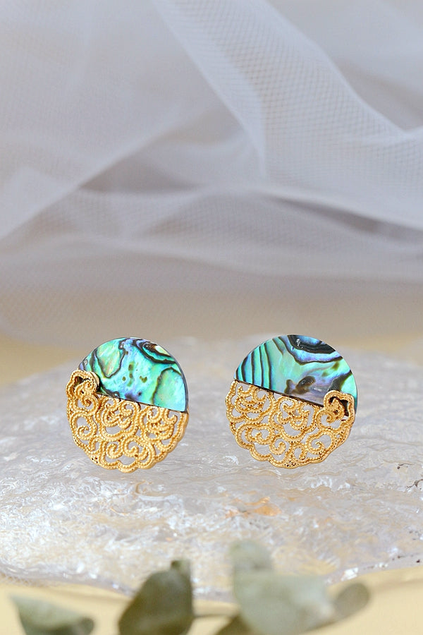 925 Sterling Silver Earring Handmade Inlaid Natural Abalone Shellfish Earstuds