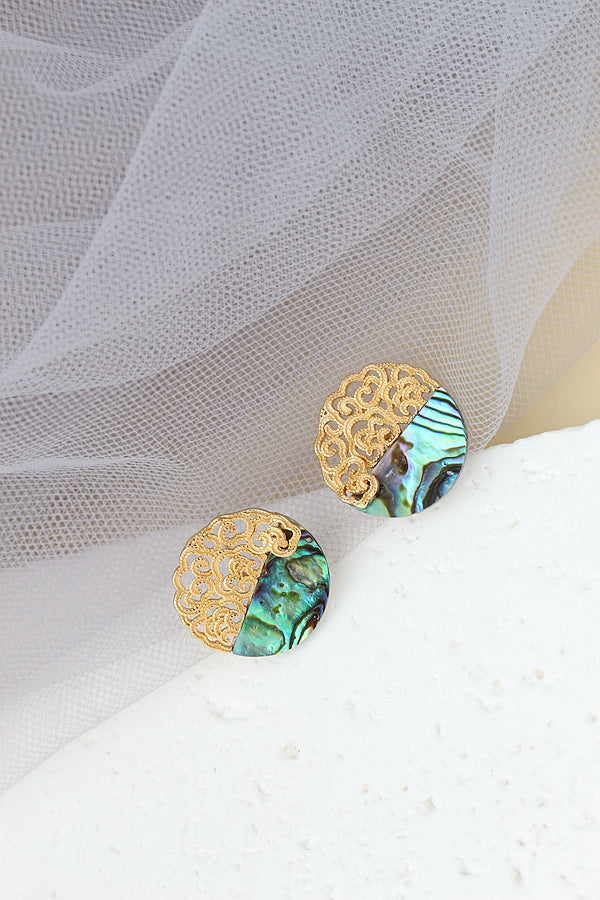 925 Sterling Silver Earring Handmade Inlaid Natural Abalone Shellfish Earstuds
