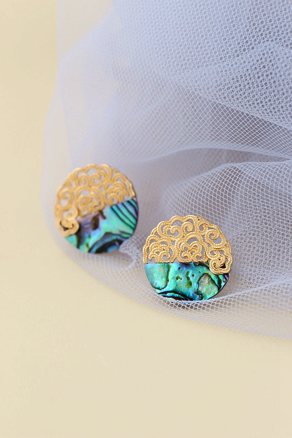 925 Sterling Silver Earring Handmade Inlaid Natural Abalone Shellfish Earstuds