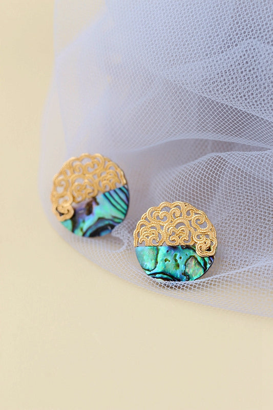 925 Sterling Silver Earring Handmade Inlaid Natural Abalone Shellfish Earstuds