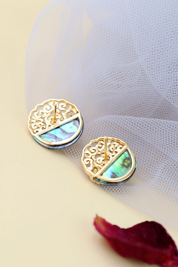 925 Sterling Silver Earring Handmade Inlaid Natural Abalone Shellfish Earstuds