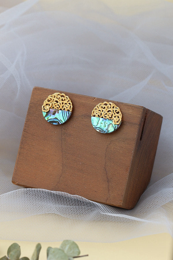 925 Sterling Silver Earring Handmade Inlaid Natural Abalone Shellfish Earstuds