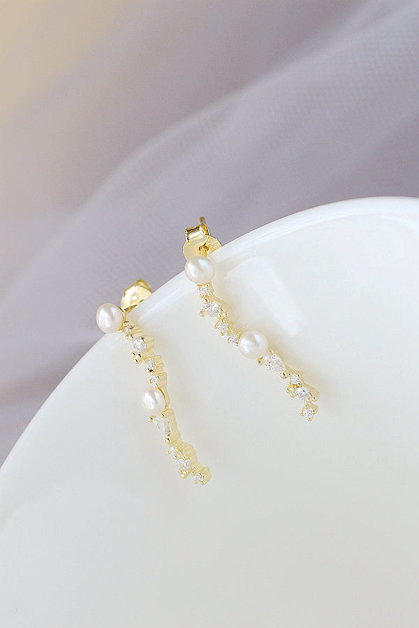 925 Sterling Silver Earring Inlaid Natural Freshwater Pearl Fashion Long Tassel 18K Gold Plated Earring