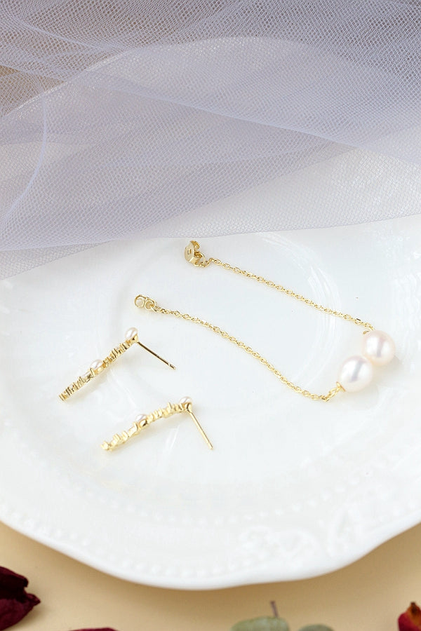 925 Sterling Silver Earring Inlaid Natural Freshwater Pearl Fashion Long Tassel 18K Gold Plated Earring