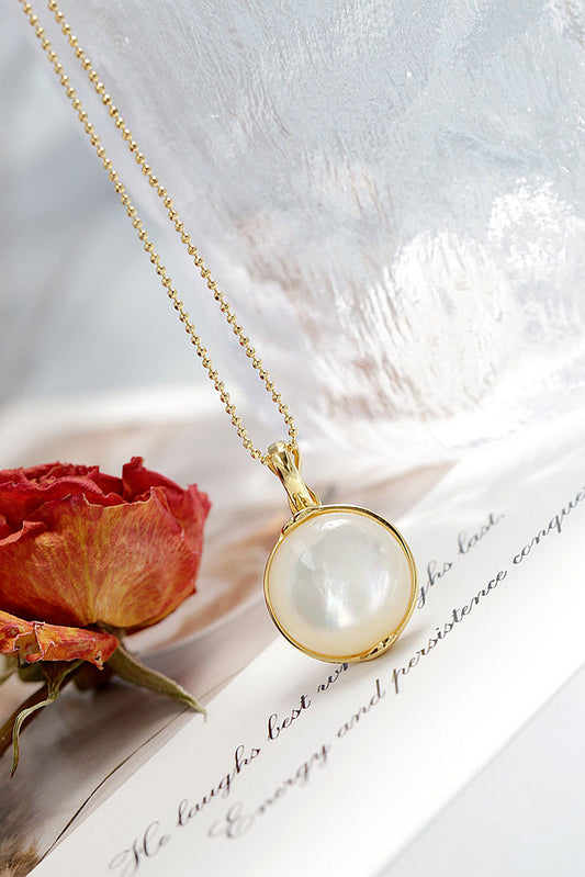 Natural Mother Of Pearl Shell 18K Gold Plated Pendant Classic Trendy Circular 925 Sterling Silver Pendant Lady Jewelry