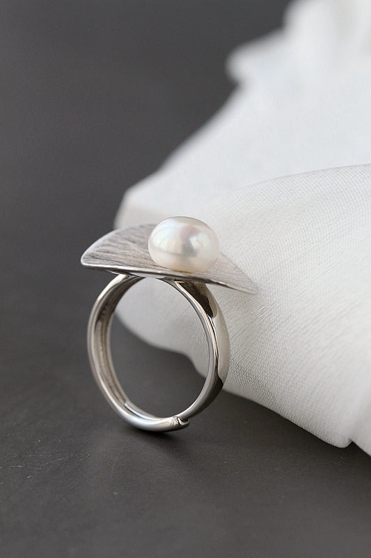Handmade Creative Trendy Personality Rings Inlaid Natural Freshwater Pearl 925 Sterling Silver Ring Female Jewelry Gift