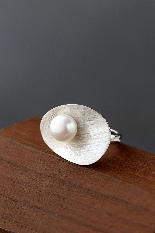 Handmade Creative Trendy Personality Rings Inlaid Natural Freshwater Pearl 925 Sterling Silver Ring Female Jewelry Gift