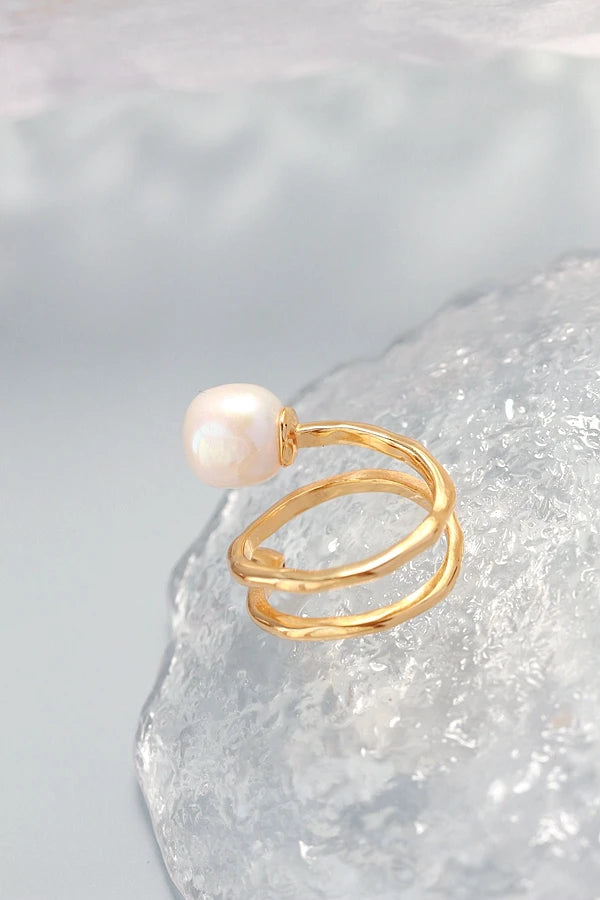 Natural Freshwater Baroque Pearl Ring Retro Style 925 Sterling Silver 18K Gold Plated Fashion Women Opening Adjustable Rings