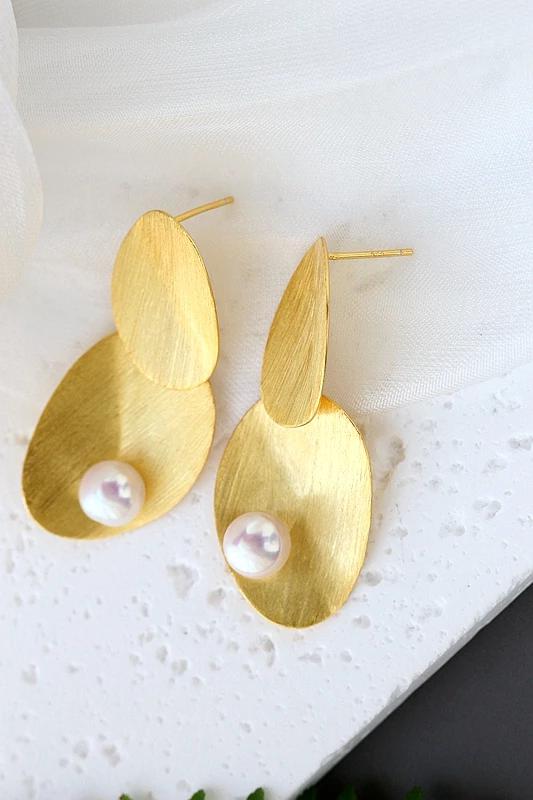 Authentic 925 Sterling Silver Earring Natural Freshwater Pearl 18K Gold Plated Long Earrings Fashion Women Party Jewelry Gift