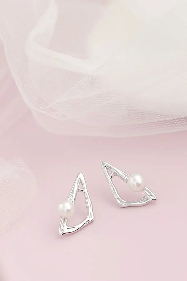 Authentic 925 Sterling Silver Earring Inlaid Natural Freshwater Pearl Triangle Earring Geometry Creative Trendy Jewelry Gift