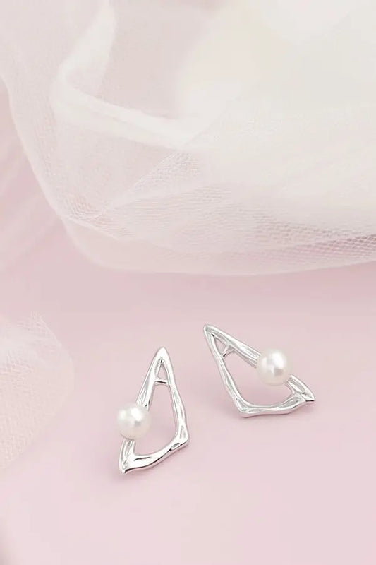Authentic 925 Sterling Silver Earring Inlaid Natural Freshwater Pearl Triangle Earring Geometry Creative Trendy Jewelry Gift