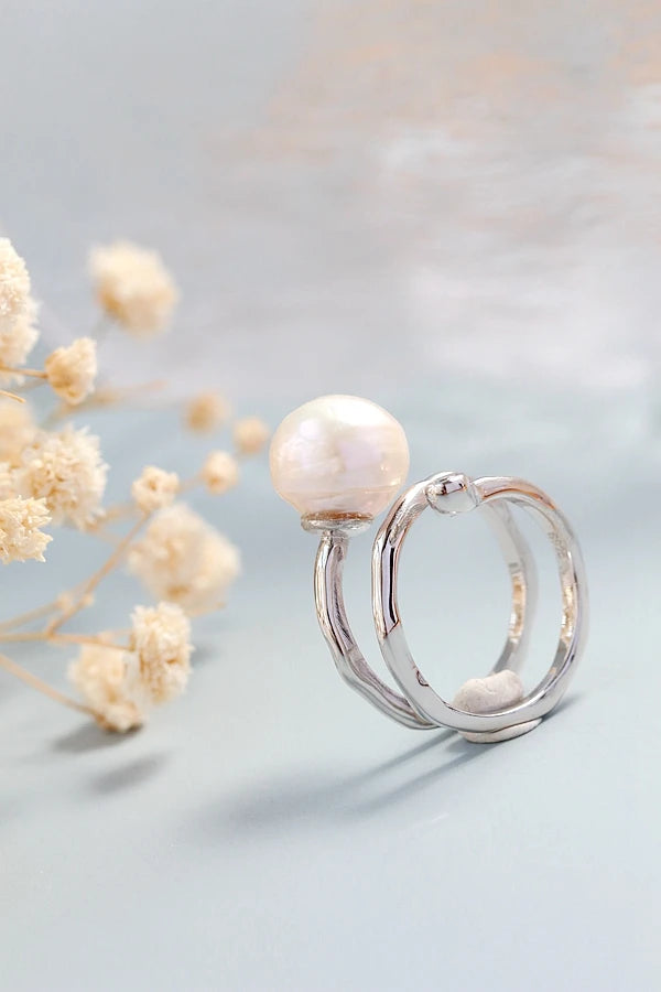 Natural freshwater Baroque pearl ring retro style 925 Sterling Silver Fashion Women Opening Adjustable Rings Dating Party Must