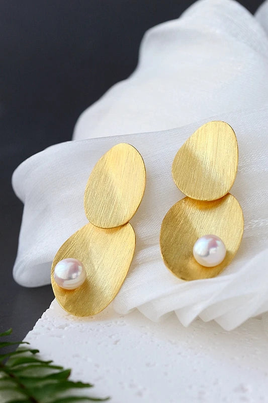 Authentic 925 Sterling Silver Earring Natural Freshwater Pearl 18K Gold Plated Long Earrings Fashion Women Party Jewelry Gift