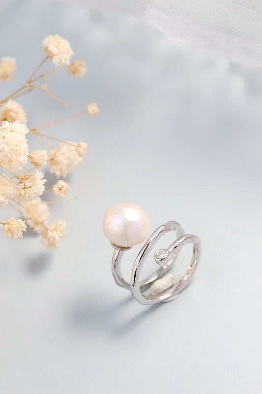 Natural freshwater Baroque pearl ring retro style 925 Sterling Silver Fashion Women Opening Adjustable Rings Dating Party Must