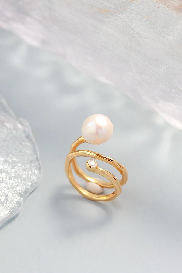 Natural Freshwater Baroque Pearl Ring Retro Style 925 Sterling Silver 18K Gold Plated Fashion Women Opening Adjustable Rings