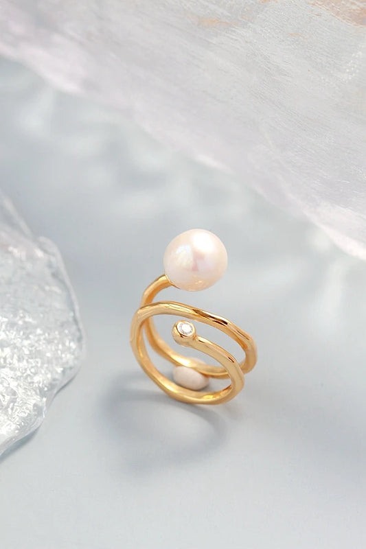 Natural Freshwater Baroque Pearl Ring Retro Style 925 Sterling Silver 18K Gold Plated Fashion Women Opening Adjustable Rings