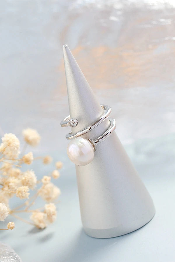 Natural freshwater Baroque pearl ring retro style 925 Sterling Silver Fashion Women Opening Adjustable Rings Dating Party Must