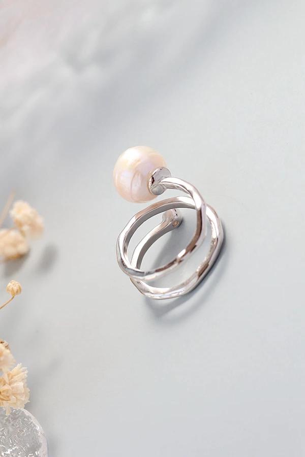 Natural freshwater Baroque pearl ring retro style 925 Sterling Silver Fashion Women Opening Adjustable Rings Dating Party Must
