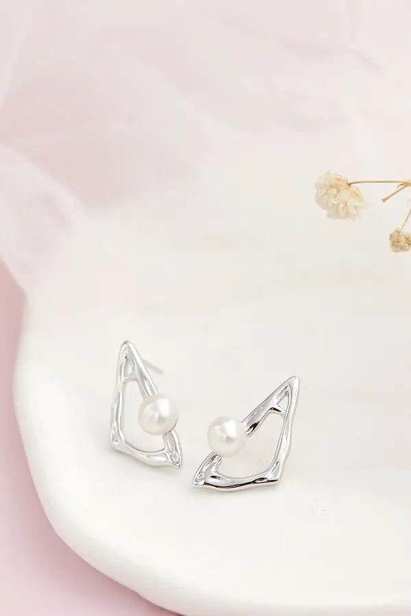 Authentic 925 Sterling Silver Earring Inlaid Natural Freshwater Pearl Triangle Earring Geometry Creative Trendy Jewelry Gift