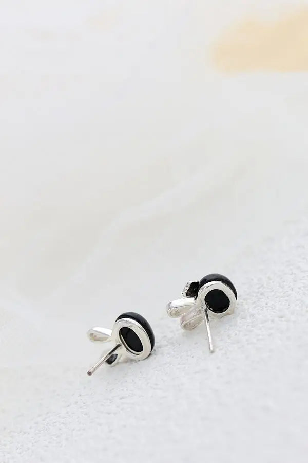 Authentic 925 Sterling Silver Little Earring Cute Bunny Head Inlaid Natural Black Agate Earring Lady Trendy Style Jewelry Gift