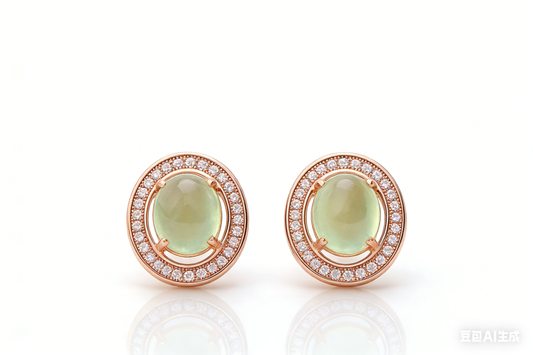 Inlaid Natural Prehnite Rose Gold Plated Earring Elegant Oval Shape 925 Sterling Silver Earring Fashion Women Party Fine Jewelry
