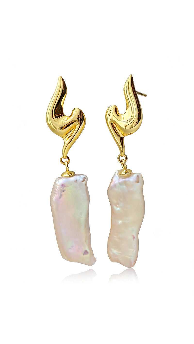Abstract Sculptural Baroque Pearl Drop Earrings S925 Sterling Silver 24K Gold Plated Hypoallergenic Dangle Earrings Daily Wear Jewelry Gift