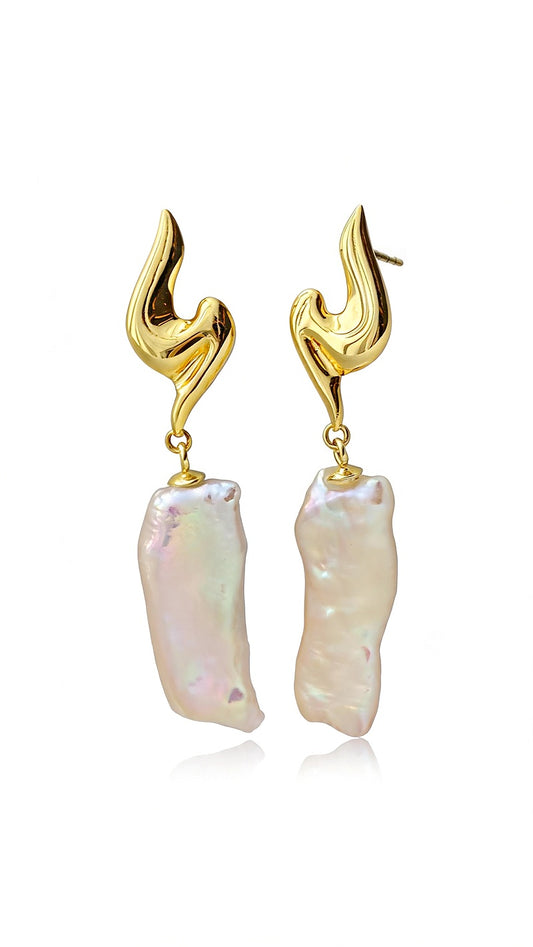 Abstract Sculptural Baroque Pearl Drop Earrings S925 Sterling Silver 24K Gold Plated Hypoallergenic Dangle Earrings Daily Wear Jewelry Gift